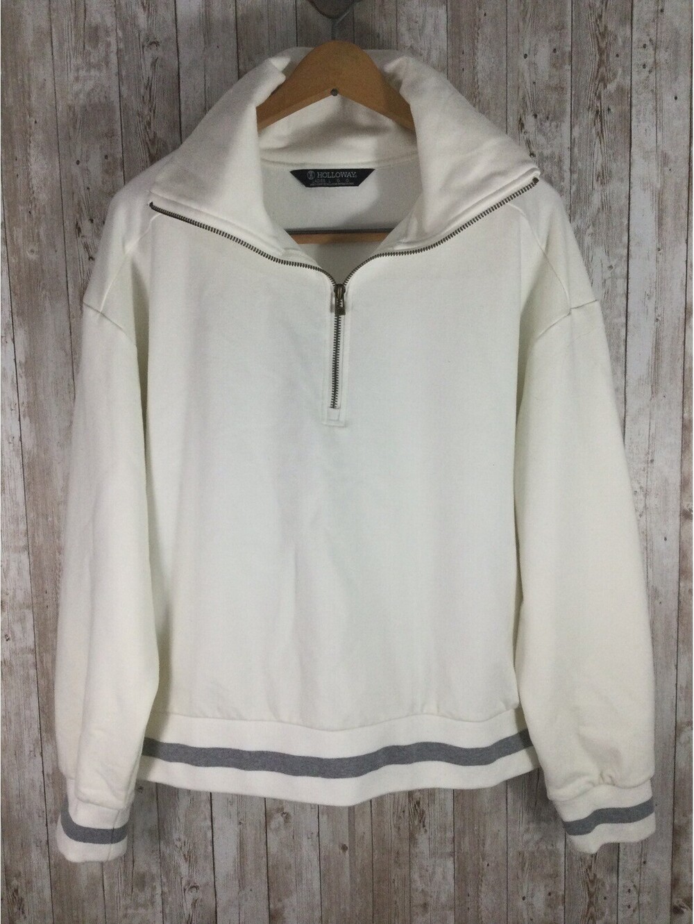 Women's HOLLOWAY Quarter Zip Pullover Cream Sweatshirt Hight Neck Size L